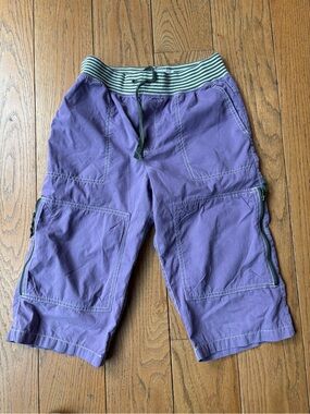 Mini Boden Purple Cargo Shorts with Striped Elastic Waist